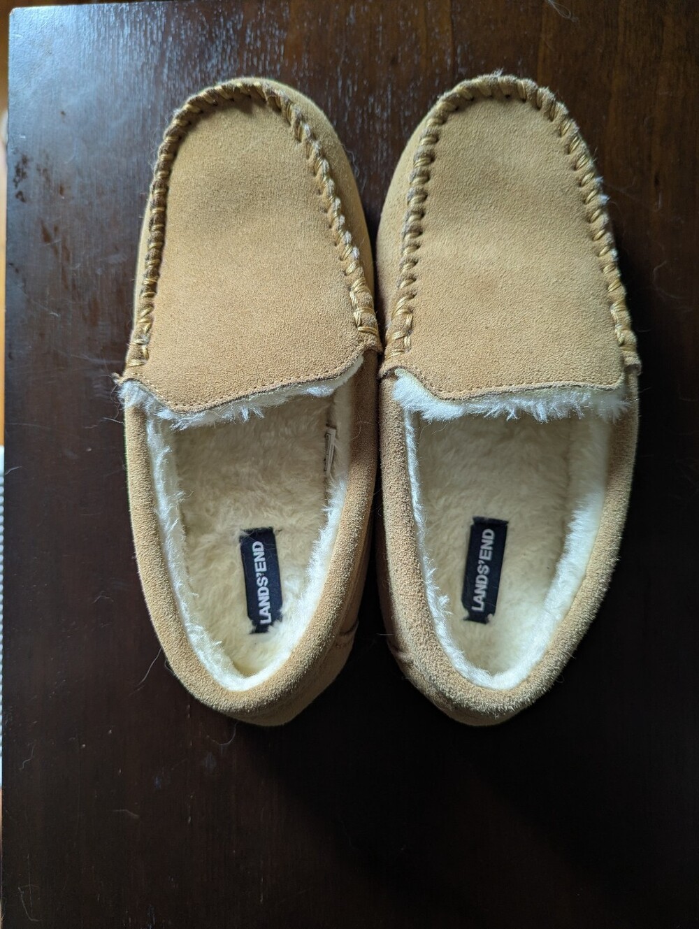 Lands' End Beige Suede Moccasin Slippers